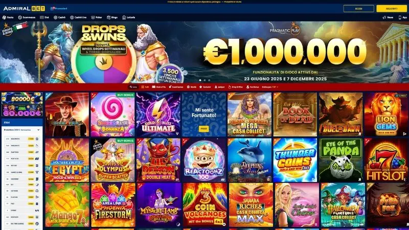 Admiralbet Casino lobby con slot esclusive, giochi disponibili 2025