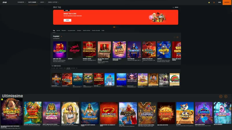 SNAI Casino lobby con slot esclusive, giochi disponibili 2025