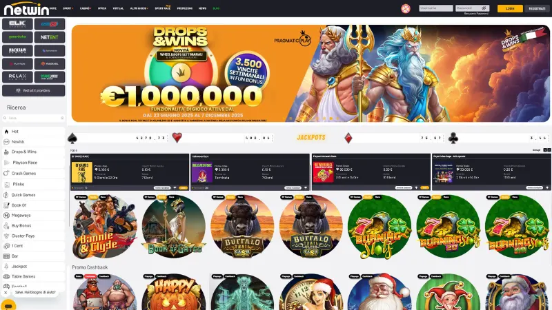 Netwin Casino lobby con slot esclusive, giochi disponibili 2025